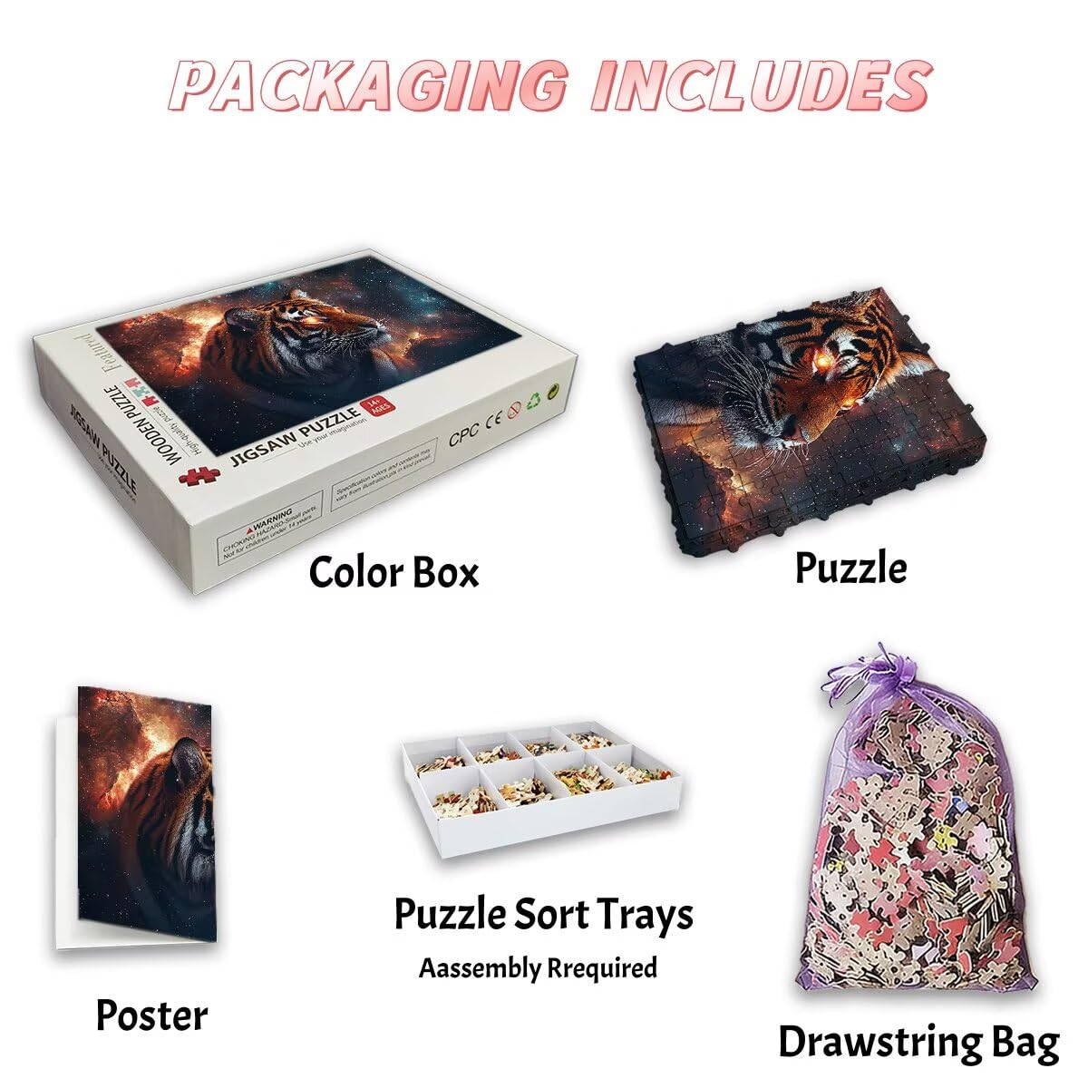 Puzzle 1500 elementów tygrys, puzzle 1500 elementów dorośli gwiaździste niebo, klasyczne puzzle gry edukacyjne do aktywności rodzinnej, najwyższej jakości drewniane puzzle z pudełkiem na prezent dla
