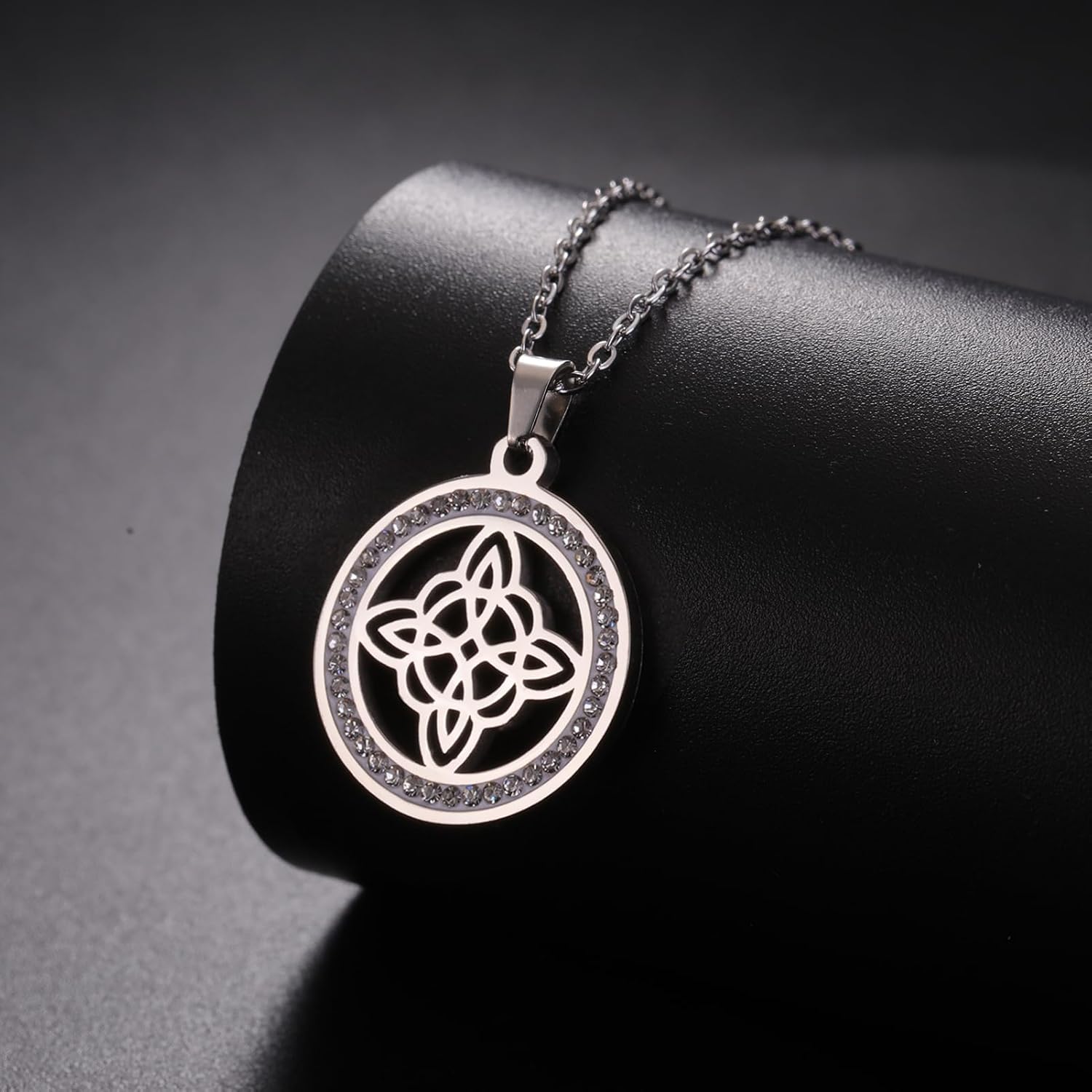 Dreamtimes Witch Knot Necklace for Women Stainless Steel Clear Gold Color Zircon Round Pendant Neck Chains Celtic Quaternary Wiccan Witches Knot Necklace Witchcraft Jewelry - Image 4