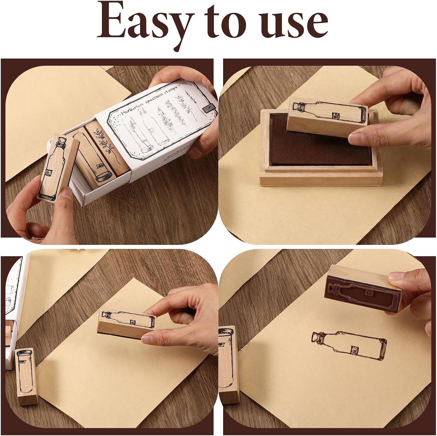 31 PCS Flower Stamp, Stamps for Crafting Vintage Wooden Stamps Decorative Clear Print Bottle and Plant Set for DIY Crafts, Diaries, Picture Books, Letters and Gift Decorations-4 Styles