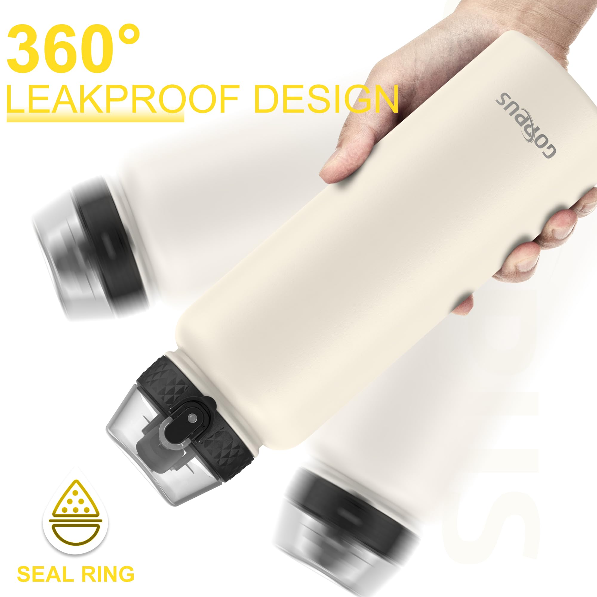 GOPPUS 1.2L/40oz Stainless Water Bottle with Straw Double Wall Insulated Bottles with Strap Large Vacuum Thermal Flask Leakproof Keep Cold Drinks Bottles with Flip Top Lid for Men Women BPA Free - Image 3