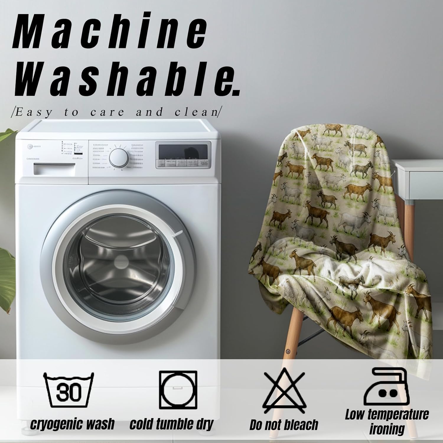 Goat Pattern Throw Blanket Gifts for Adults Kids, Farm Animal Blankets for Living Room Bedroom Decor, Fuzzy Warm Flannel Plush 50"x60" - Image 5