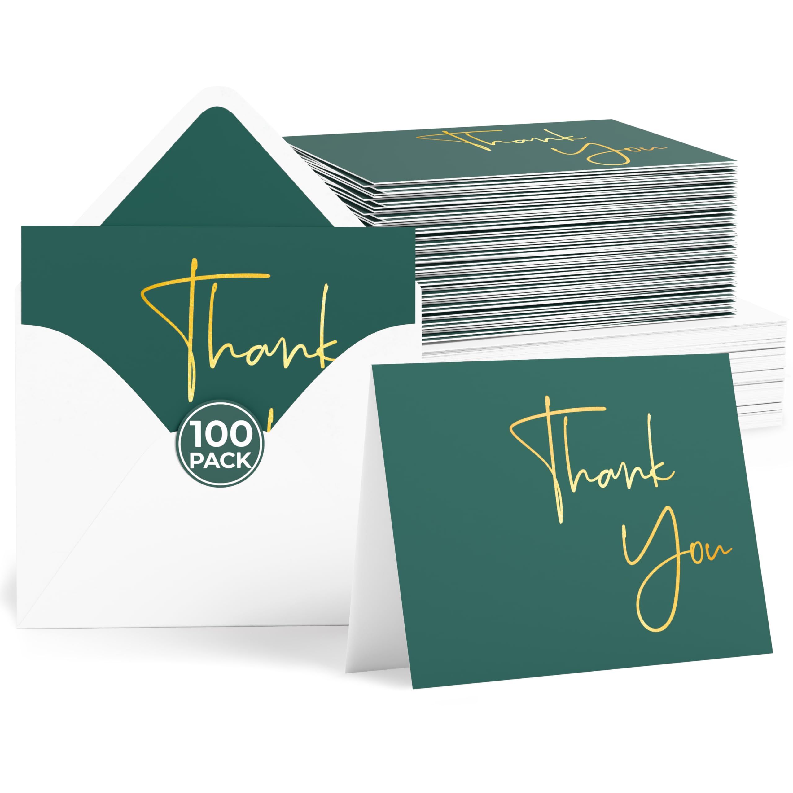 VNS Creations Gold Foil Thank You Cards With Envelopes Bulk Set & Stickers - 100 Pack 4x6 Blank Thank You Notes Set - Large Note Card Small Business,