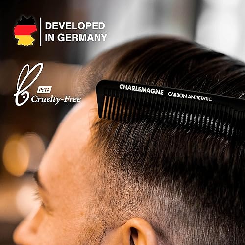 Miniatura 3 de Charlemagne Peine de carbono inastillable para hombre 7.1 in - Peine fino antiestático para cortar y peinar, para hombres y mujeres - Herramientas y