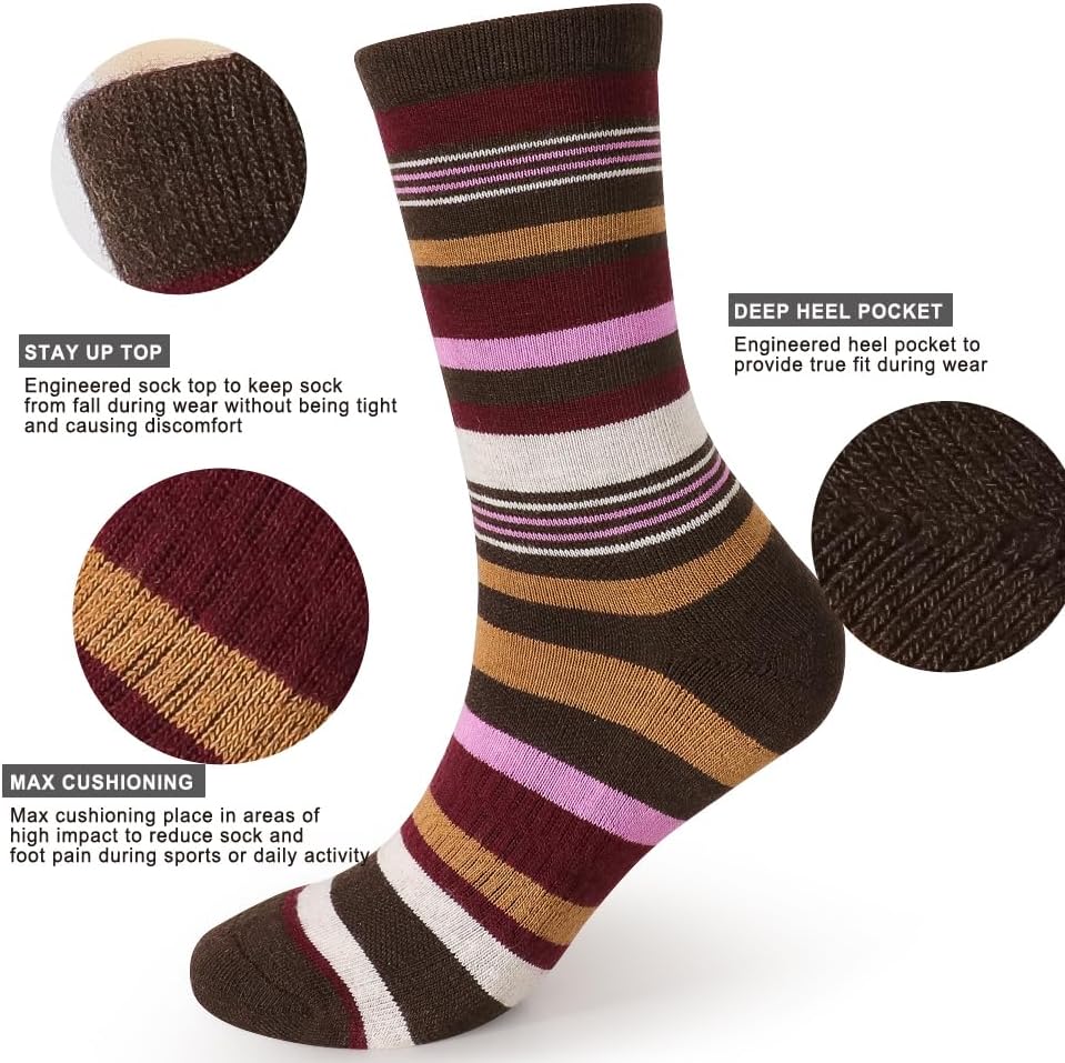 EnerWear 4/6 Pack Unisex Merino Wool Outdoor Hiking Trail Crew Sock