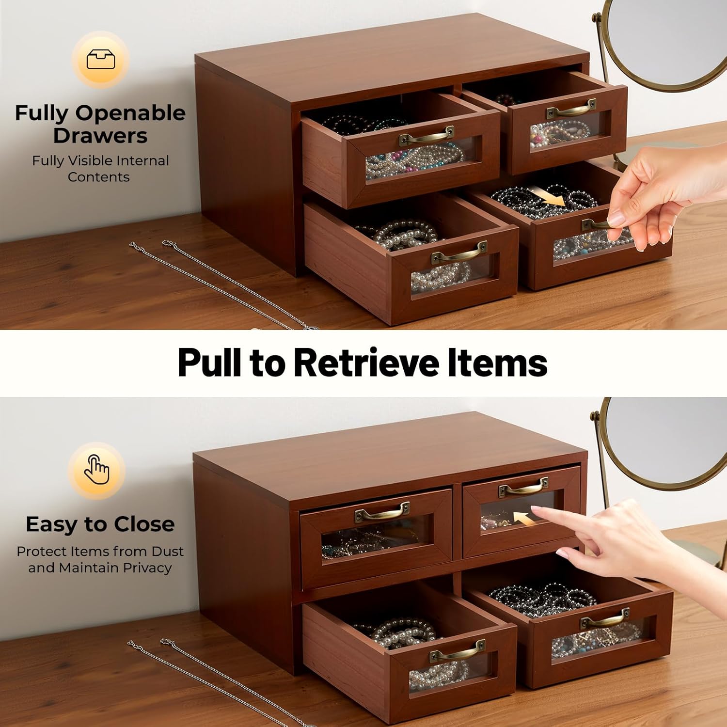 Desk Organizer with 4 Drawers, Wooden Apothecary Cabinet Desktop Storage Cabinet File Holder, Makeup Organizer Filing Case for Office Bedroom Home, L11.8*W7*H6in