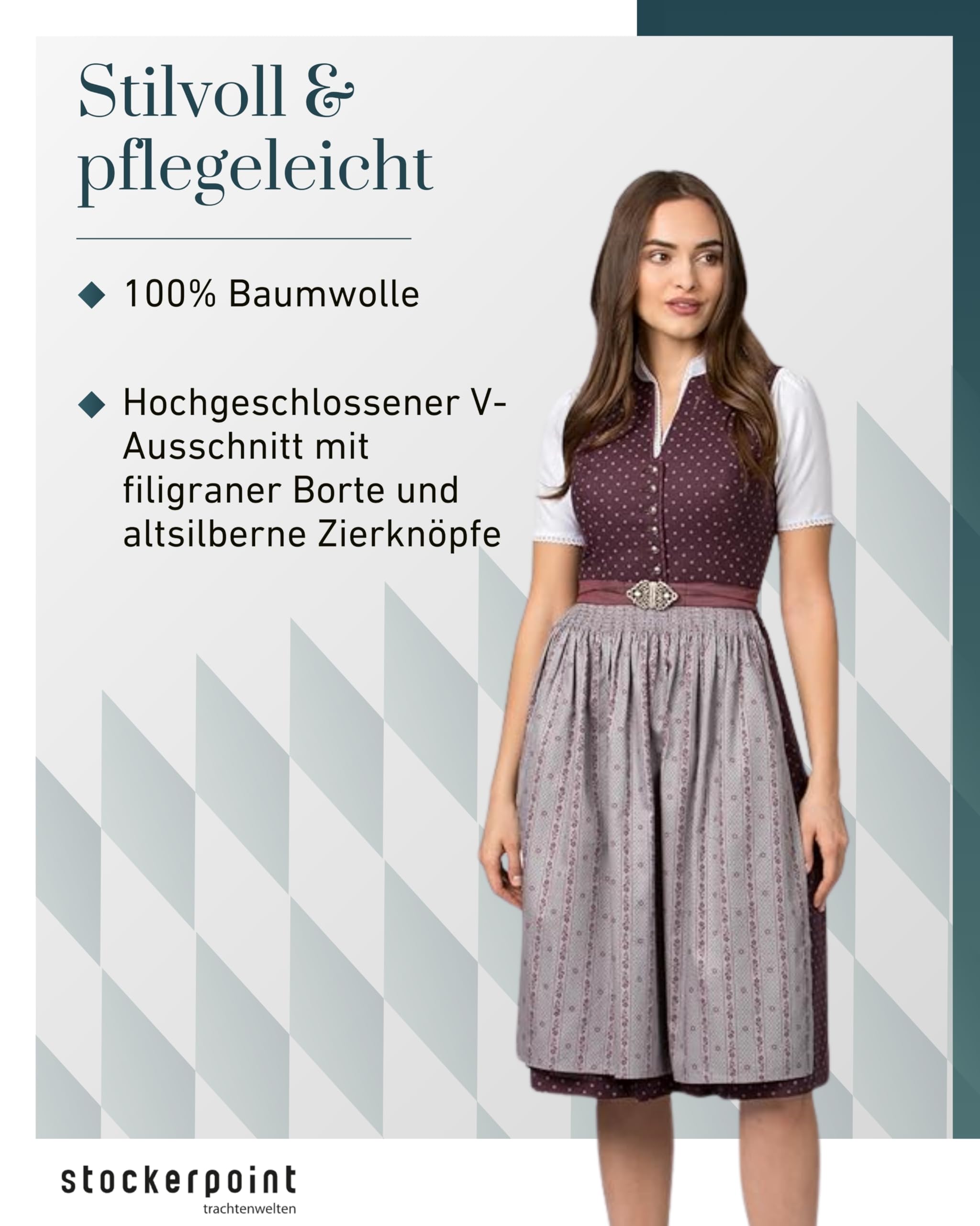 Stockerpoint Damen Dirndl Heidi I Größe 32-48 I Bequemes Trachtenkleid mit Schürze & liebevollen Details I Atmungsaktiv & pflegeleicht I Perfekt für Trachten & Festlichkeiten