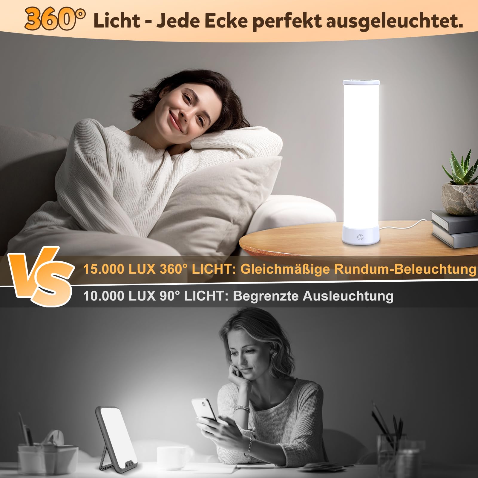 Tageslichtlampe 15.000 Lux Lichttherapielampe 3 Farbtemperaturen stufenlose Helligkeit 4 Timer