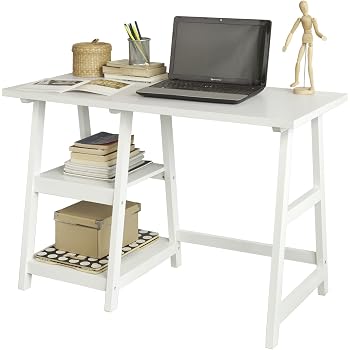 Sobuy Fwt16 W Bureau Informatique Plan De Travail Table Secretaire Table Pour Ordinateur Avec 2 Etageres Blanc Amazon Fr Cuisine Maison