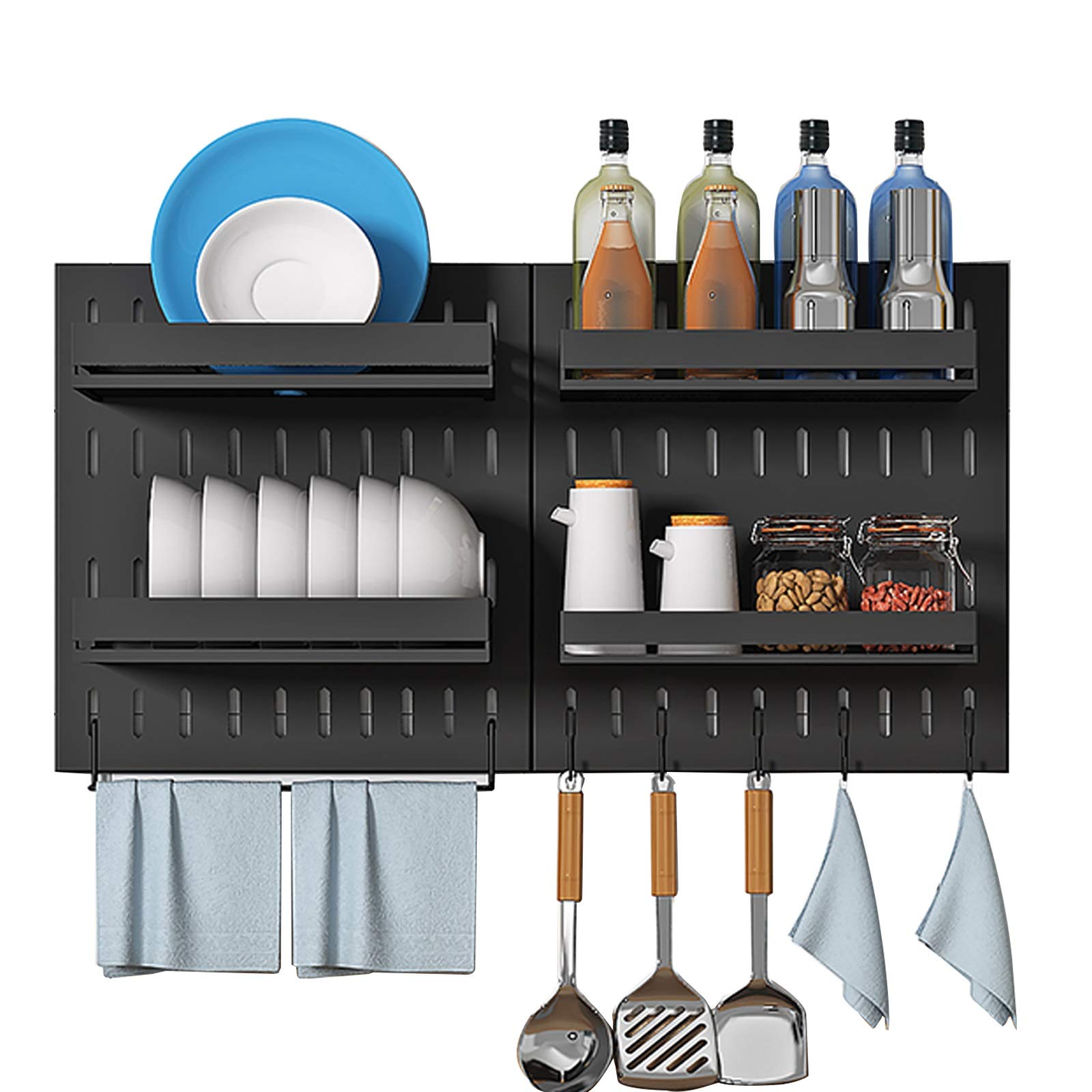 Escurridor de Platos de Pared para Colgar en Paneles Traseros, Estante para Especias a presión para una fácil instalación y extracción, escurridor de Platos de Acero INOX,
