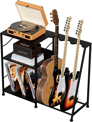 Miniatura 8 de Hosfais Soporte para tocadiscos, soporte de guitarra de 3 niveles para guitarra acústica, guitarra eléctrica, soporte para bajo, almacenamiento de