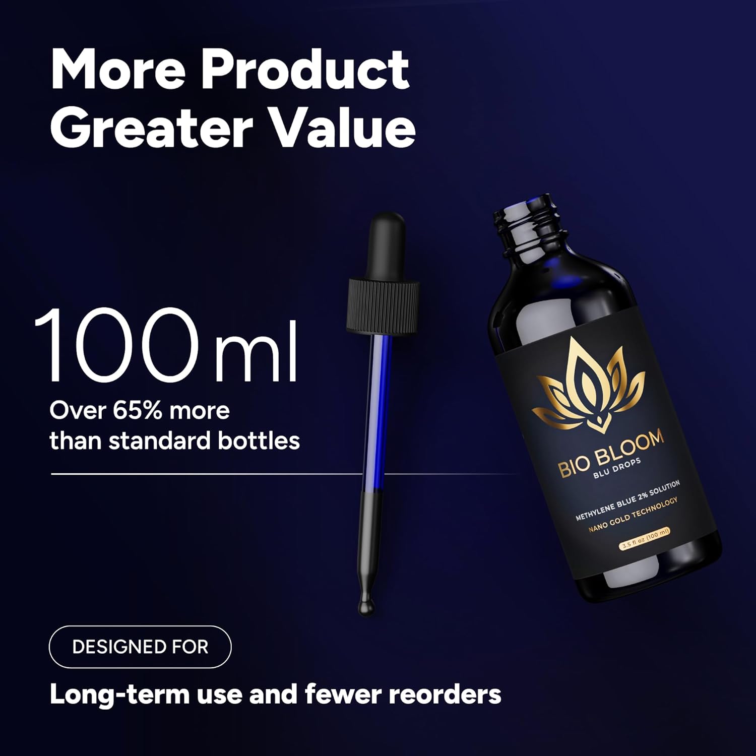 Methylene Blue Pharmaceutical Grade Drops, 100ml Double Strength 2% Methylene Blue Liquid for Humans | USP Grade, 3rd Party Lab-Tested | High Potency Dosage with Dropper by Bio Bloom