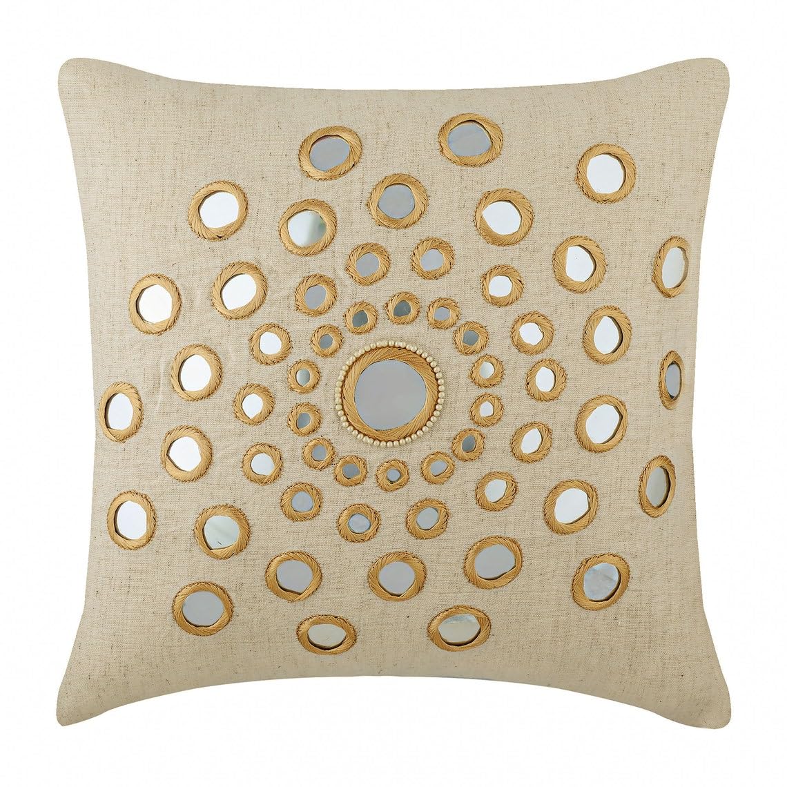 The HomeCentric Beige Decorative Cushion Covers Pack of 2, 45x45 cm (18"x18"), Cotton Linen Cushions Covers, Home Décor Geometric Square throw Pillowcases, Mirror Cushion Cover UK - Circle Of Life — image 1