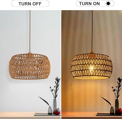 Miniatura 7 de Lámpara colgante de ratán para techo, lámpara bohemia de montaje empotrado, lámpara colgante de 12.99 pulgadas, pequeña pantalla de lámpara tejida,