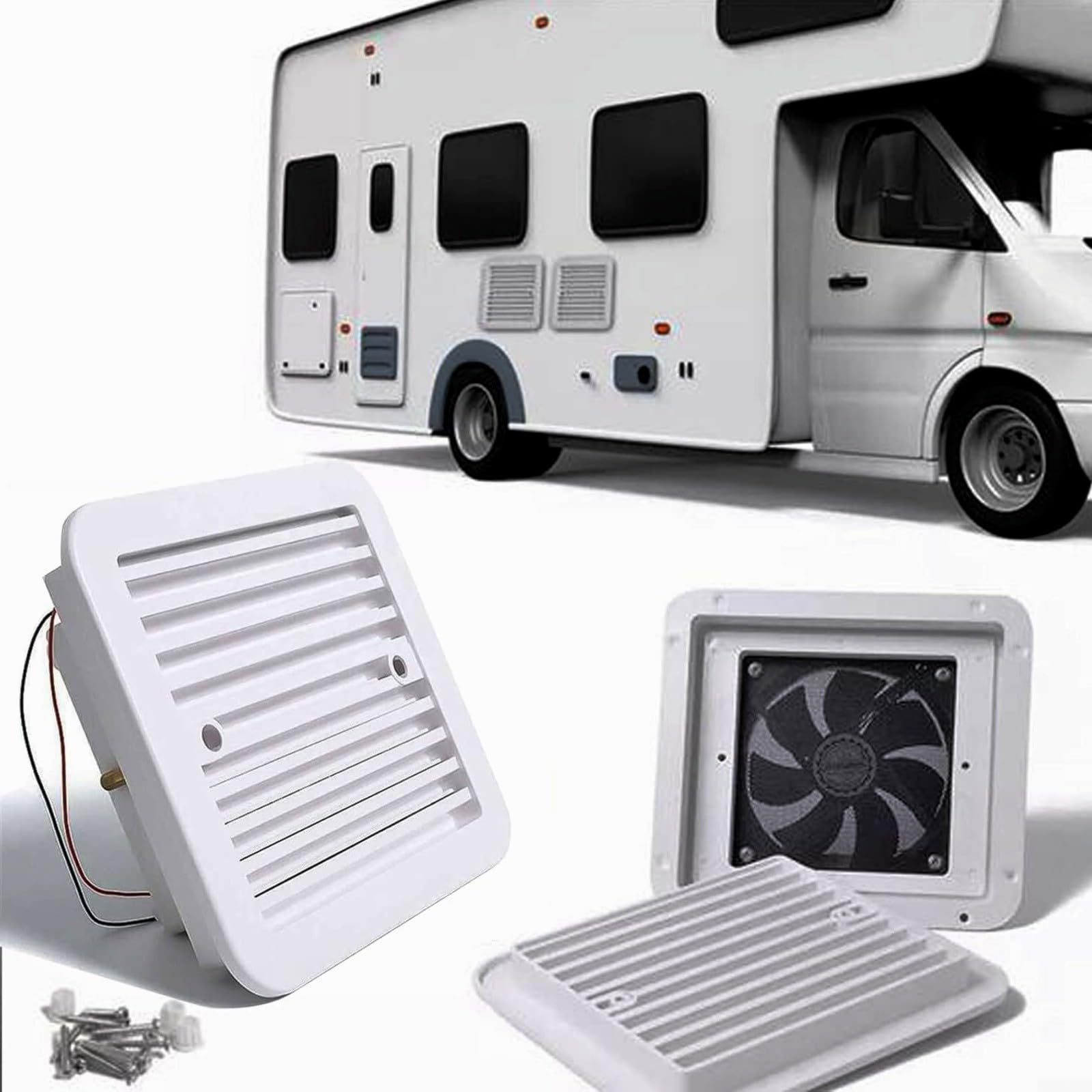 Kompakter 12 V 4 W Seitenlüfter für Wohnmobil-Anhänger, leiser Abluftventilator mit Einwegdurchfluss, für Kunststoffgehäuse, weiß, 20,5 x 18,6 x 6,5 cm (geräuscharm)