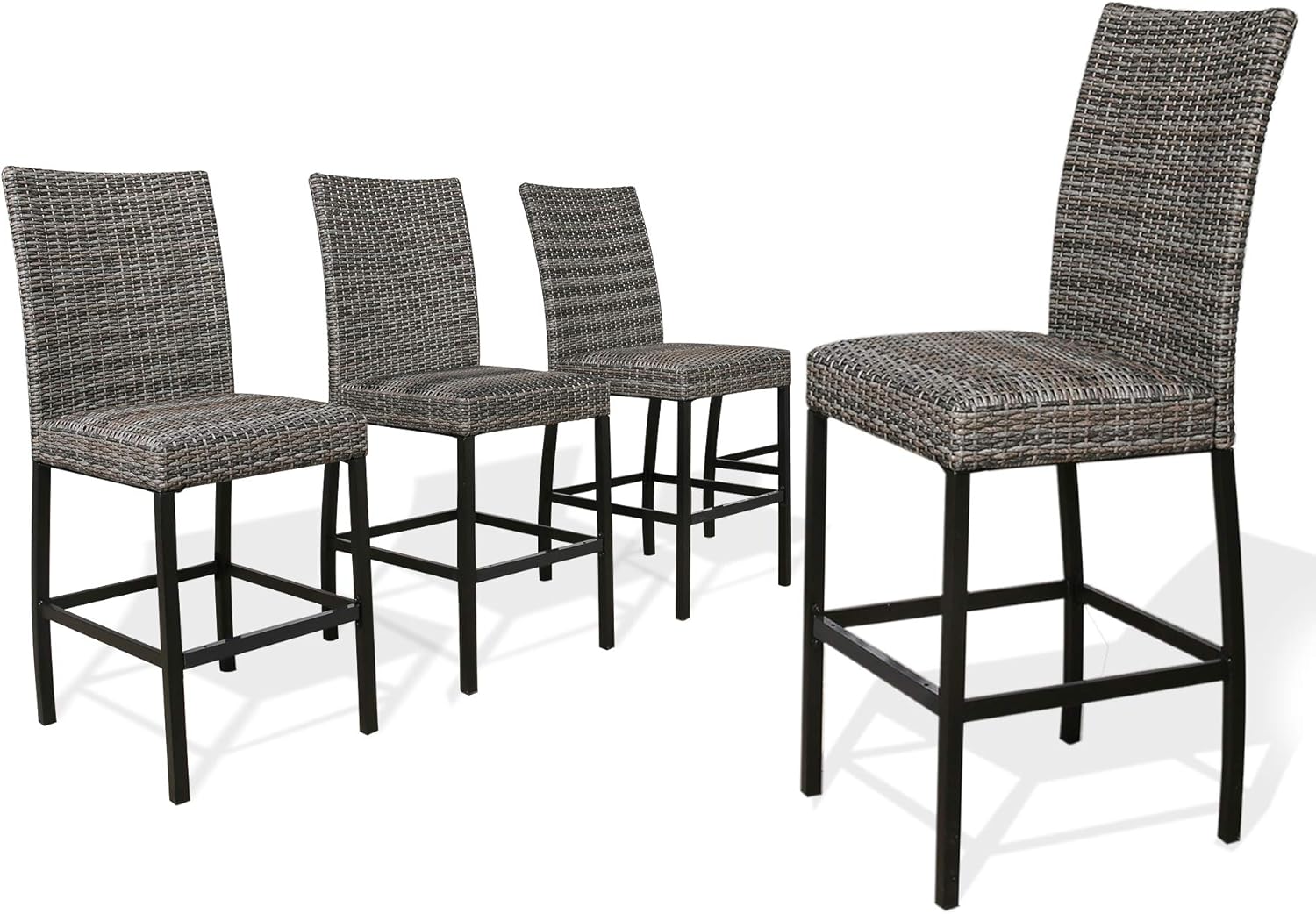 Ulax furniture Outdoor 28.5” Bar Stools Patio Wicker Padded Chairs,Set of 2