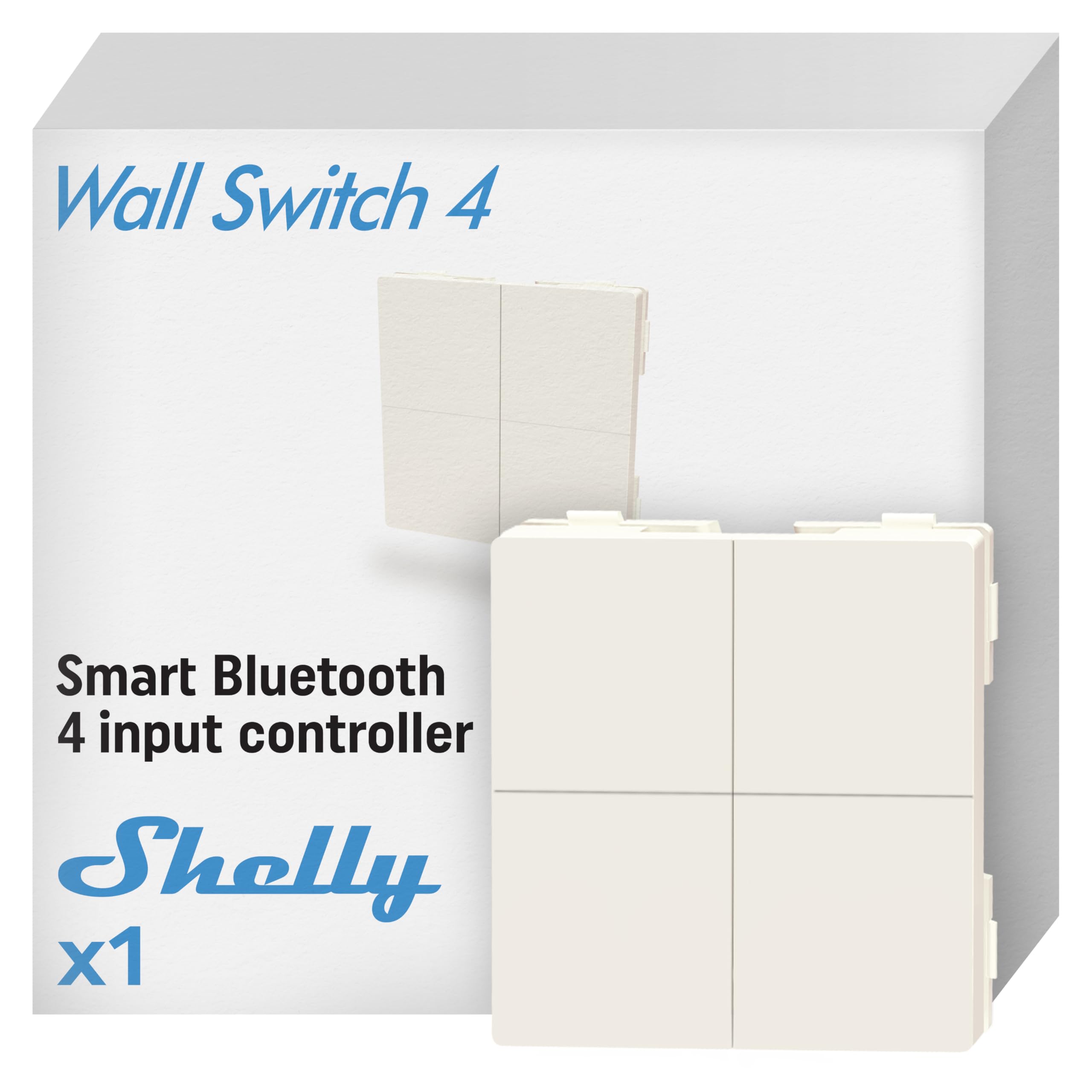 Shelly Shelly BLU Wall Switch 4 - Bluetooth-Schalter, Keine Verkabelung Erforderlich, Lichtschalter, Multi-Klick, Alexa & Google Home, Bluetooth Gateway Erforderlich, Wandschalterrahmen Nicht Enthalten
