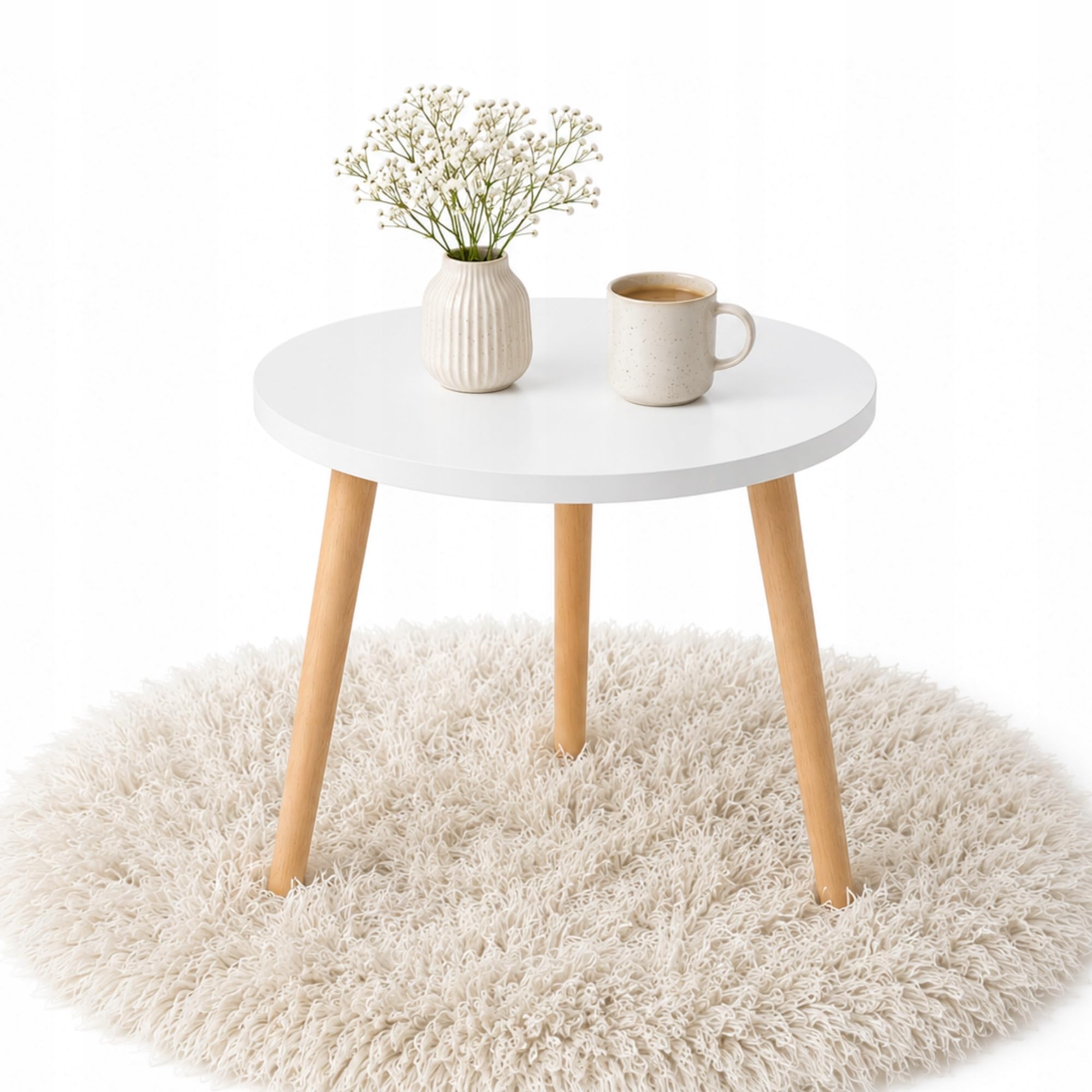 PlayPals Beistelltisch Weiss Rund 40 cm – Kleiner Couchtisch Skandinavisch, Wohnzimmertisch Holzbeine, Sofatisch Modern MDF Holz Küche, Haushalt & Wohnen