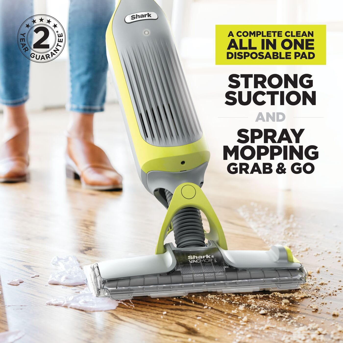 Shark VacMop 2 en 1 trapeador de vacío inalámbrico para suelo duro, 6 recambios de almohadillas desechables, limpiador de suelos multisuperficie de 355 ml, ligero 1,5 kg, almohadillas desechables sin