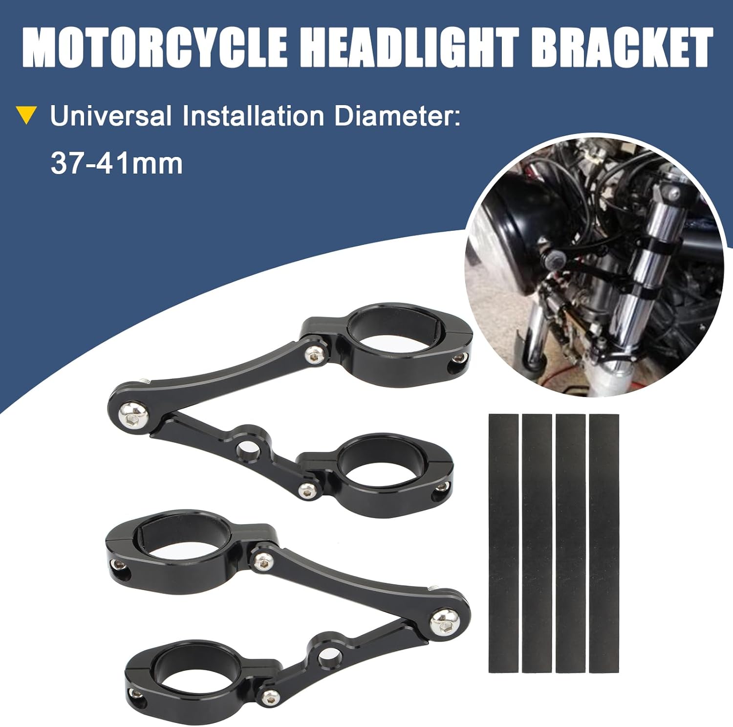 Universal Motorcycle Headlight Bracket 37-41mm Fork Brackets Mount Tube Clamp CNC Black for Harley Indian Victory Honda Yamaha Kawasaki Suzuki Ducati Cafe Racer Chopper Bobber