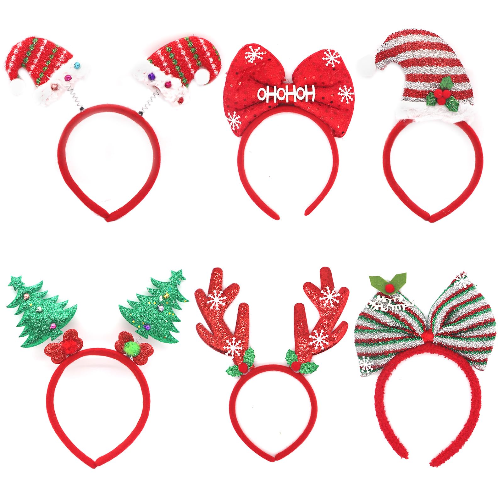 Celebration Directre 6PCS Christmas Party Headbands Christmas Hair Hoop Antler Xmas Tree Hat Christmas Headband Headwear Hairband for Christmas Costume Accessory Party Favors