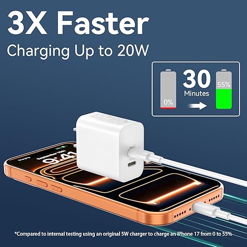 Miniatura 2 de Cargador para iPhone 15 Pro Max de carga rápida certificado MFi, bloque de carga USB C de doble puerto de 20 W con cable de carga rápida USB C a C
