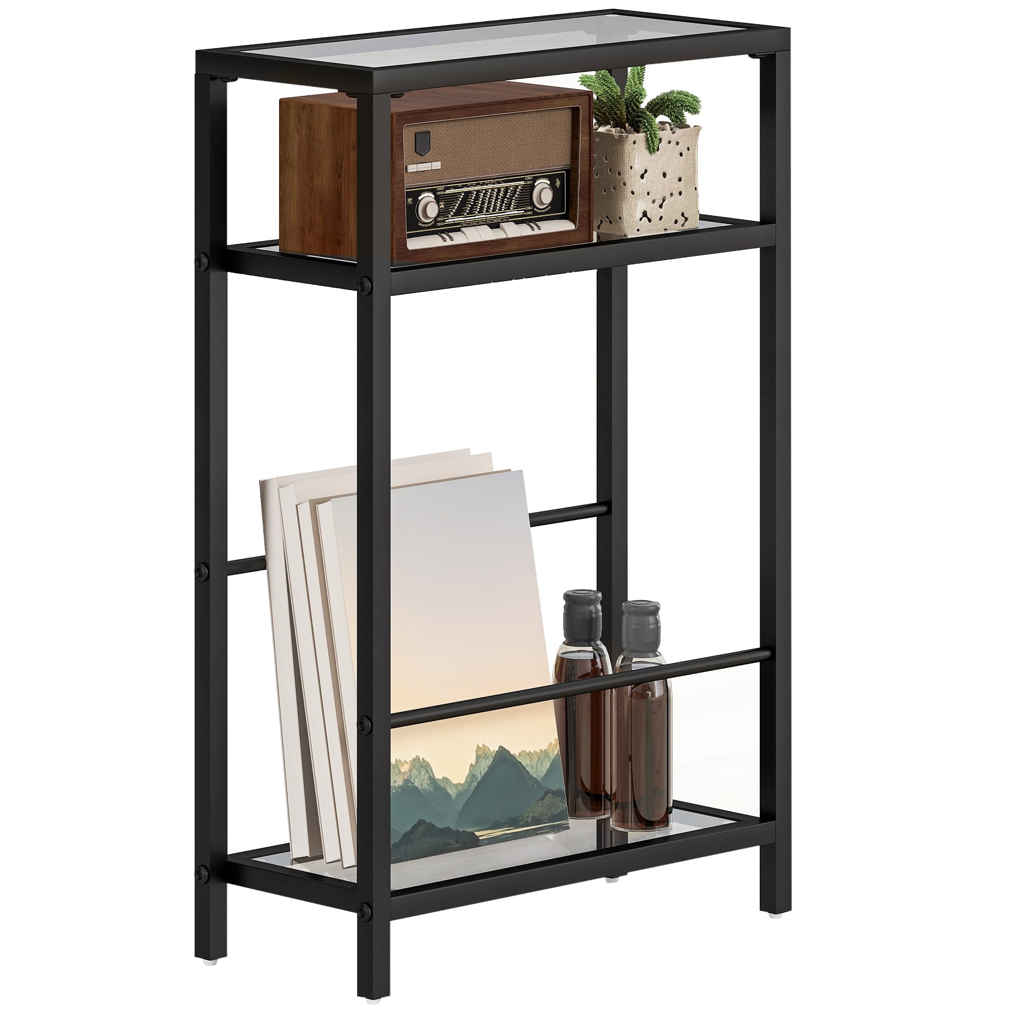 HOMCOM 3-Tier Side Table with Storage Shelf for Small Spaces Black