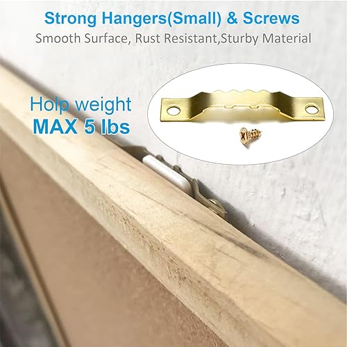 Miniatura 9 de Perchas de dientes de sierra a granel (grande), 60 ganchos dorados de dientes de sierra con 120 tornillos + destornillador, para marcos de fotos,