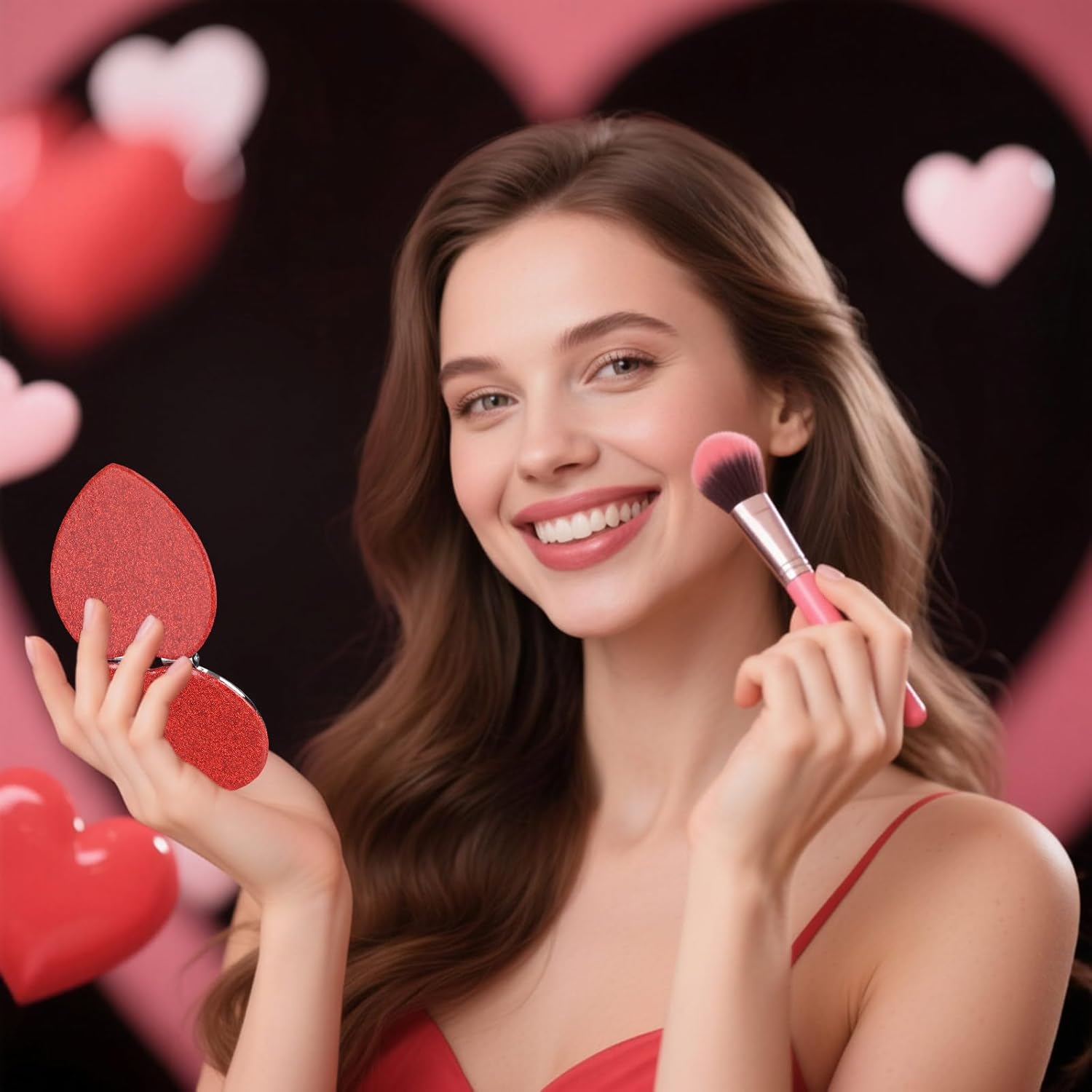 24 Pcs Heart Compact Mirror Magnifying Travel Mirror Bulk with Glitter Double Sided Cosmetic Purse Mirrors Heart Shaped Folding Pocket Makeup Mirrors for Women Mom Gift(Red, Pink, Purple)