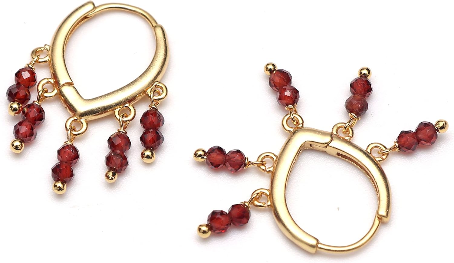Gempires Red Garnet Earrings for Women,14K Gold Hoop Earrings, January Birthstone, Unique Gold Plated Womens Earrings, Everyday Wear, Gift for Her
