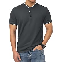 Men's Polo Shirts Casual Short Sleeve Cotton Pique Polo T Shirts Classic Collarless Golf Shirts for Men