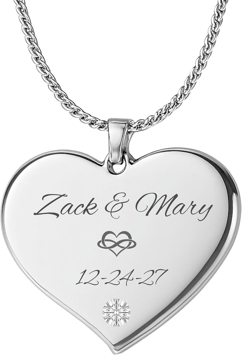 Personalized Silver Teardrop Heart Necklace – Custom Engraved Heart Pendant - Gift For Her | Free Engraving - Ships from USA