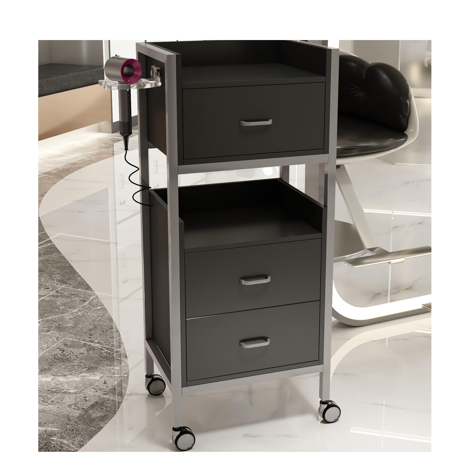 Chariot de rangement professionnel pour salon de beauté avec roulettes pour coiffeur et salon de coiffure - Armoire de rangement pour salon de coiffure et utilisation à domicile