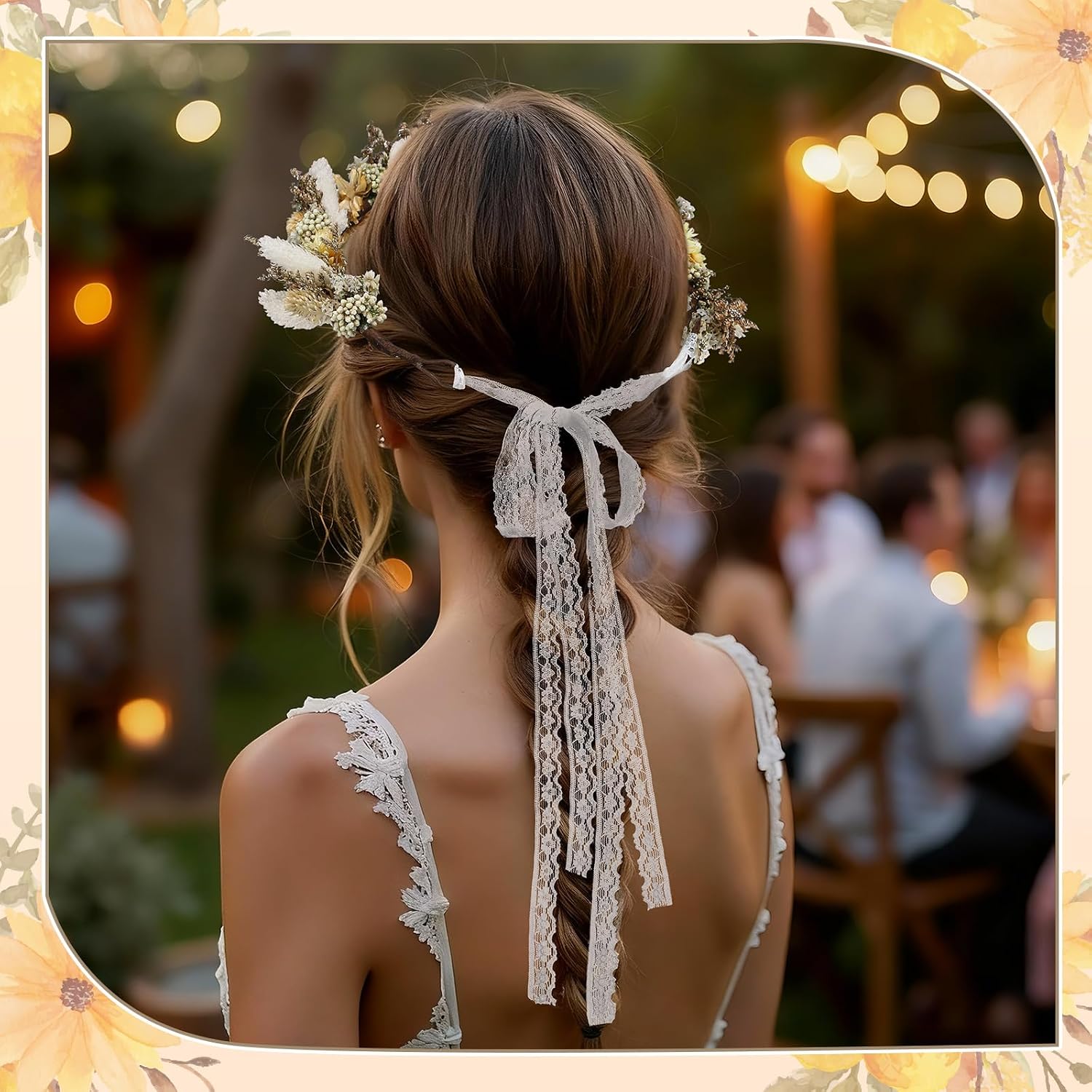 Nuanchu Dried Flower Wedding Headband Flower Crown Real Floral Bridal Bridesmaid Headpiece with Ribbon Maternity Photo Props (White,Charming)