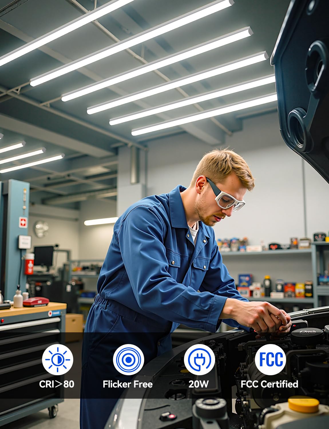 4FT LED Shop Lights 2300LM 6500K Bright White LED Integrated Fixture 20W Linkable Garage Light Ceiling and Cabinet — view 9