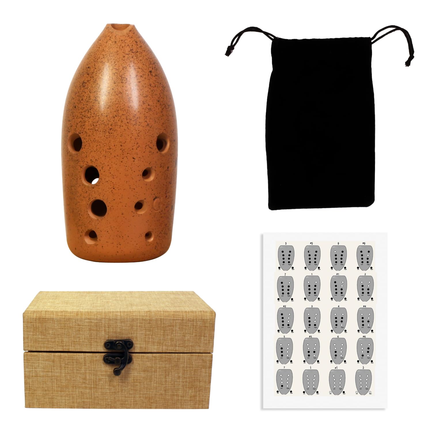 G Key - Xun Performance level Chinese Flute 10 Hole Ceramics Xun Professional Musical instrument Smoked Craft Firing Comes with Flannel Bag Fingering chart Storage Box