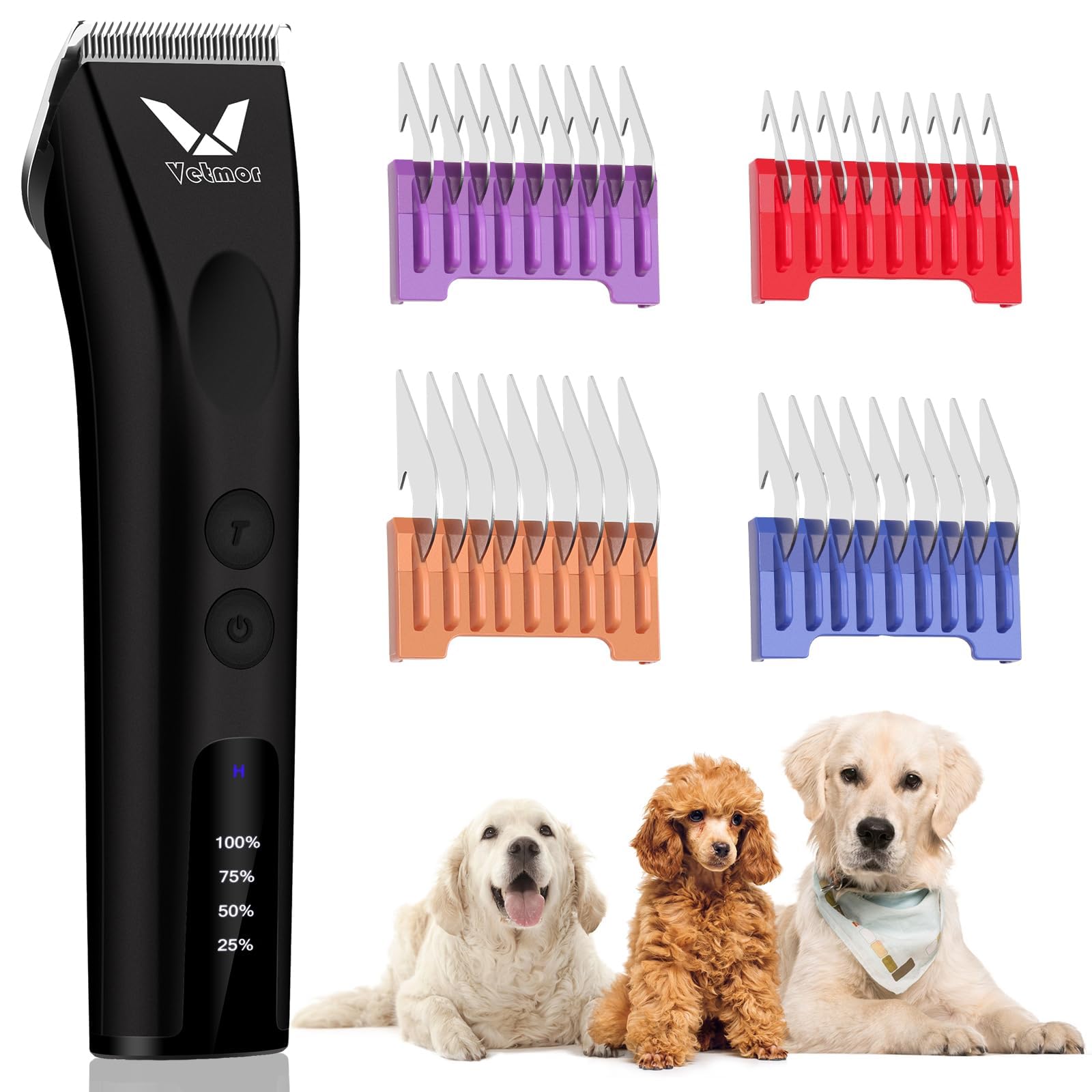 Vetmot Professional Dog Grooming Clippers, Cordless Pet Hair Trimmer Kit with 5 Guide Combs