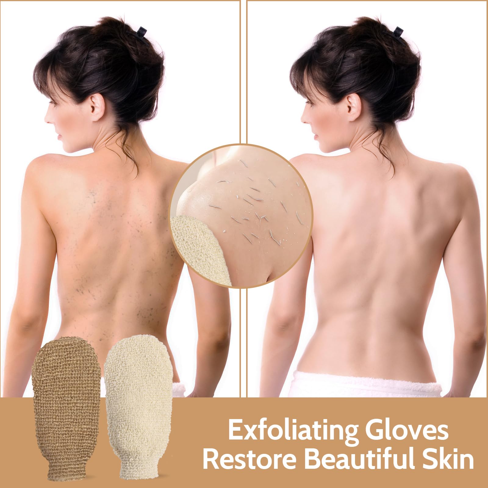 Minicoco 2 Pcs Exfoliating Gloves Exfoliating Mitt Body Exfoliator Glove Shower Gloves Exfoliating Body Scrub Gloves Unisex Bamboo Exfoliator Natural Fiber Exfoliating Mitt - Image 3