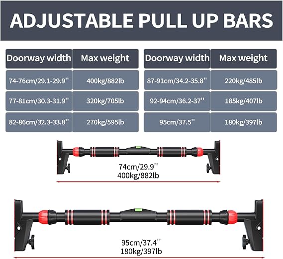 Doorway Pull Up Bar, Freestanding, Door Workout Equipment, Home Gym, No Screws Required, Adjustable Width