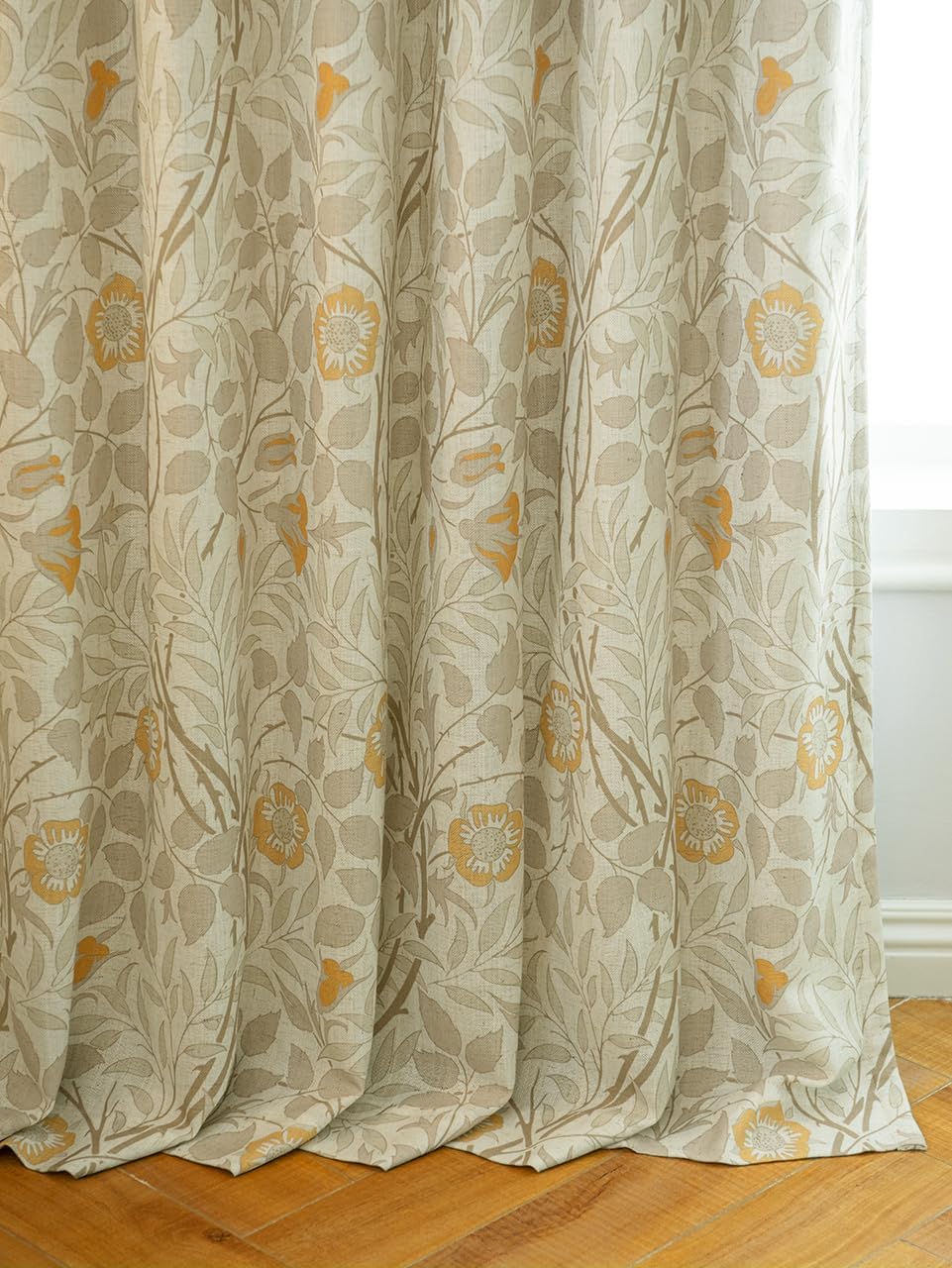 Pinch Pleated Curtains 84 Inches - 100% Blackout Curtains for Bedroom Living Room Dining Room Luxury Floral Linen Blended Room Darkening Window Curtains Thermal Insulated Drapes,2 Panels Set