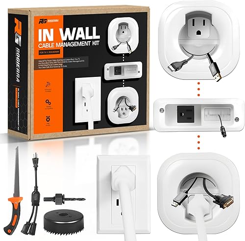 Kit de gestión de cables en la pared, para TV y barra de sonido, corrector de cables y kit de alimentación con accesorio de perforación de sierra
