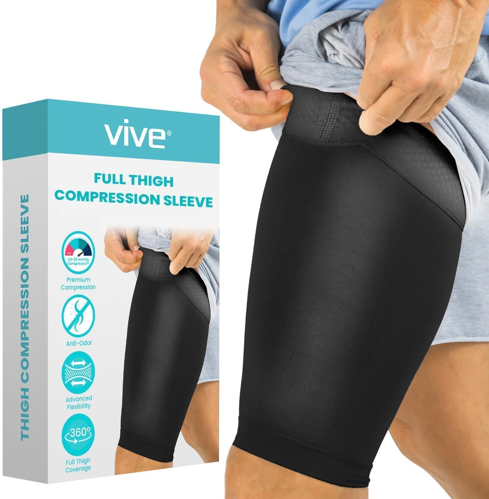 Thigh Compression Sleeve (2 Pack) Hamstring Brace for Upper Thigh - Breathable Leg Support Wrap for Men & Women - Non Slip Elastic Sleeve for Pain Relief, Groin, Sciatica & Quadriceps Tendonitis
