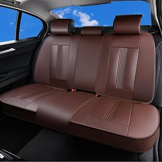 Huidasource Brown Back Seat Cover, Nappa Leather Rear Seat Cover with Ventilation Holes, Velcro Adjustable, Compatible with Seat belts, Child Safety Seats, Universal Fit for Most Cars SUV Truck, Brown