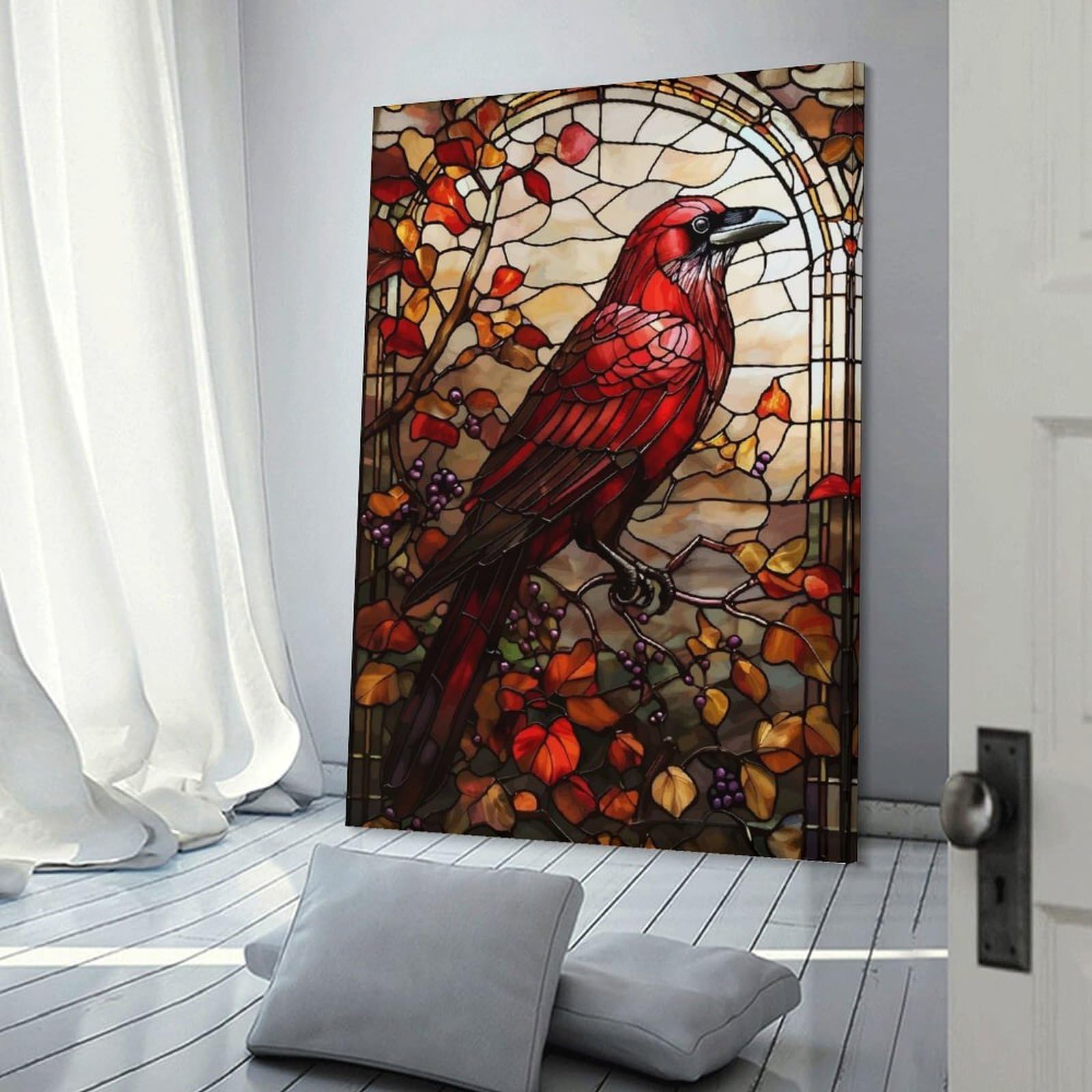 Junmoney Decorative Wall Artwork Stained Glass Raven, 24x36inch(60x90cm), for Lounge, Bedroom Or Personal Spaces, Gift Idea for Housewarming And Birthdays
