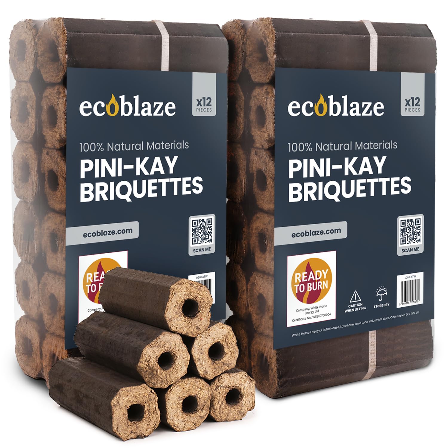 Ecoblaze Pini Kay 2x10kg Fire Logs for Wood Burner, Heat Logs, Firewood, Firelogs, Fire Wood for Log Burner