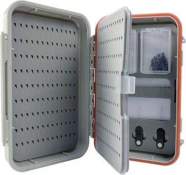 Aventik Large Capacity Waterproof Fly Fishing Box 4-Layer Foam Tackle Fishing Box for Freshwater Saltwater Streamer Storage with 2 Mini Hook box Piece Magnetic and Hook threader H039X