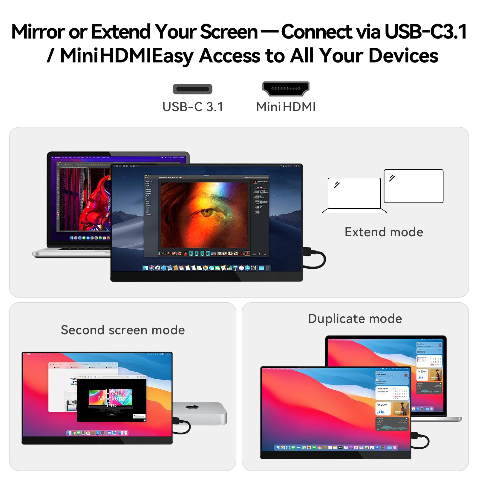 CUNPU Monitor portátil de 15.6 pulgadas, visualización táctil 1080P FHD 60Hz 10 puntos, portátil con funda protectora, altavoces duales, USB-C y mini HDMI, monitor de viaje para laptop, PC, teléfono