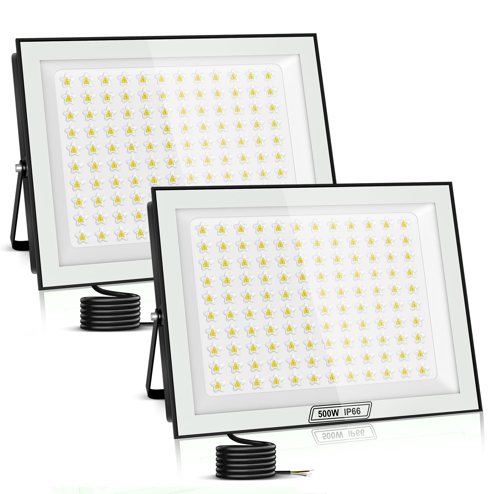 papasbox 2 Stück 500W LED Strahler Außen | Scheinwerfer 6500K Kaltweiß 50000LM Außenstrahler IP66 Wasserdicht Fluter für den Außenbereich Garten Garage Hof