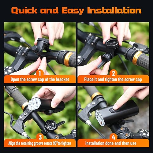 Miniatura 6 de 6 luces LED brillantes para bicicleta con soporte ajustable, luz delantera de bicicleta de 2000 lúmenes, faros delanteros de bicicleta recargables,