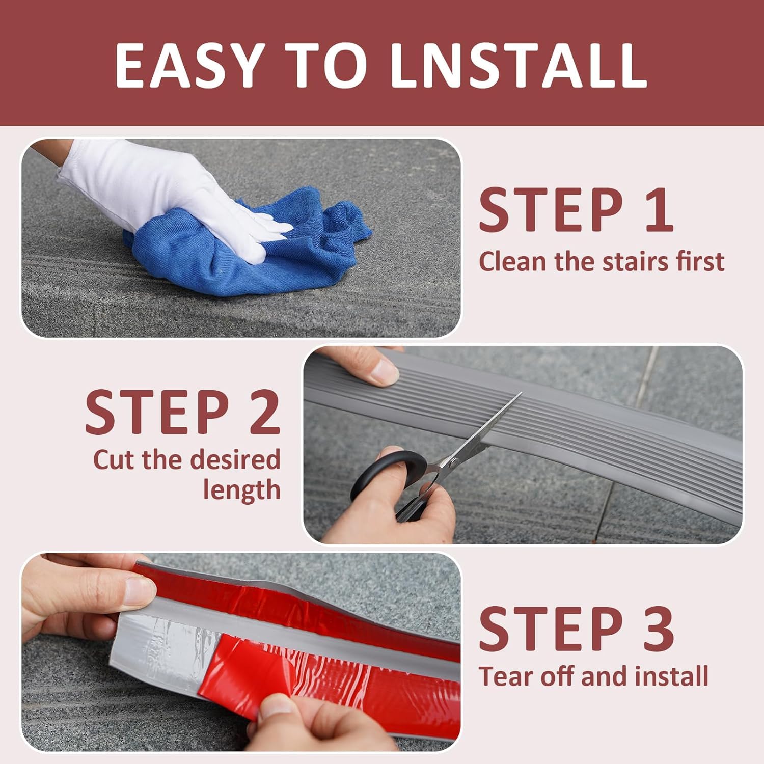 Drofail Self Adhesive Stair Edge Protector, Anti-Slip Corner Trim Rubber Strips for Outdoor Indoor Staircases Uses - (Grey) 1