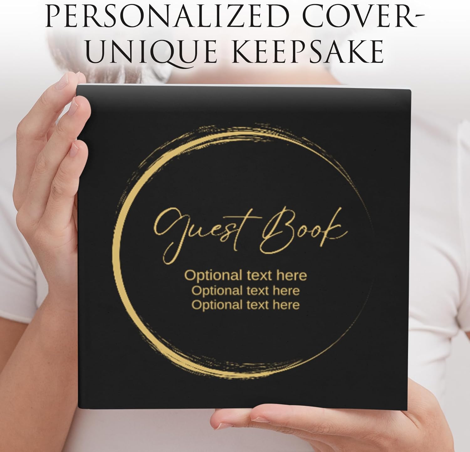 Personalized Guest Book – Custom Hardcover Guestbook with Blank Pages (Black & Gold)